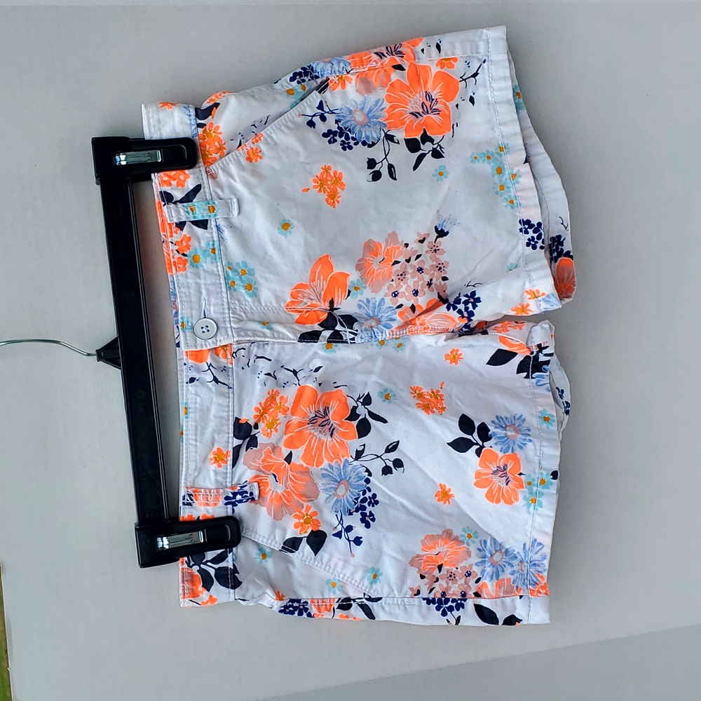 Old Navy White Blue And Tangerine Floral Shorts, Girls / Kids Size 14